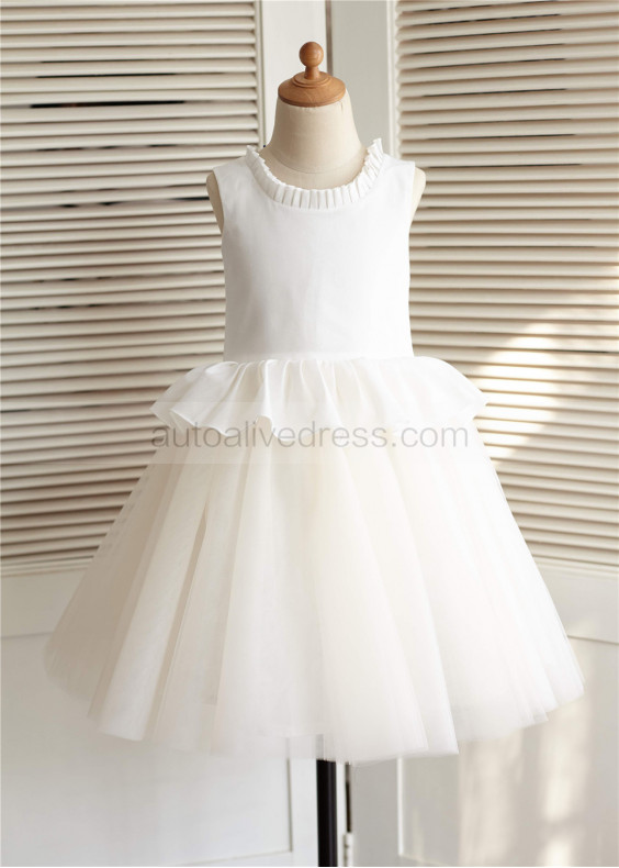 Ivory Cotton Champagne Tulle Peplum Flower Girl Dress